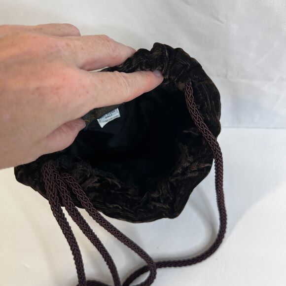 Lisa Violetto VTG Brown Velvet Drawstring Evening Cocktail Bag Regency Victorian - Picture 7 of 9